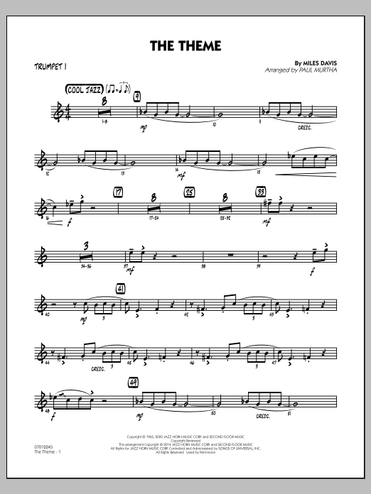 Paul Murtha The Theme - Trumpet 1 Sheet Music Notes & Chords for Jazz Ensemble - Download or Print PDF