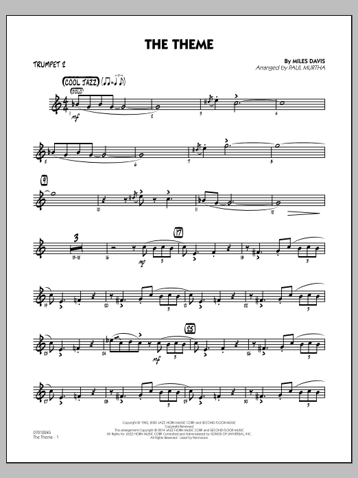 Paul Murtha The Theme - Trumpet 2 Sheet Music Notes & Chords for Jazz Ensemble - Download or Print PDF