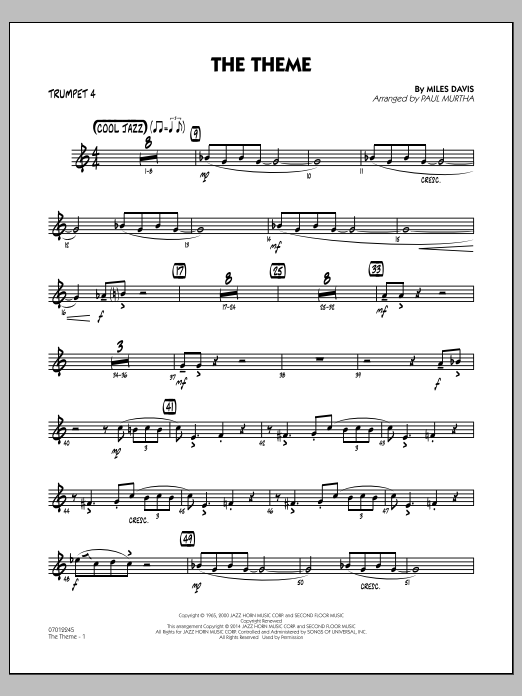 Paul Murtha The Theme - Trumpet 4 Sheet Music Notes & Chords for Jazz Ensemble - Download or Print PDF