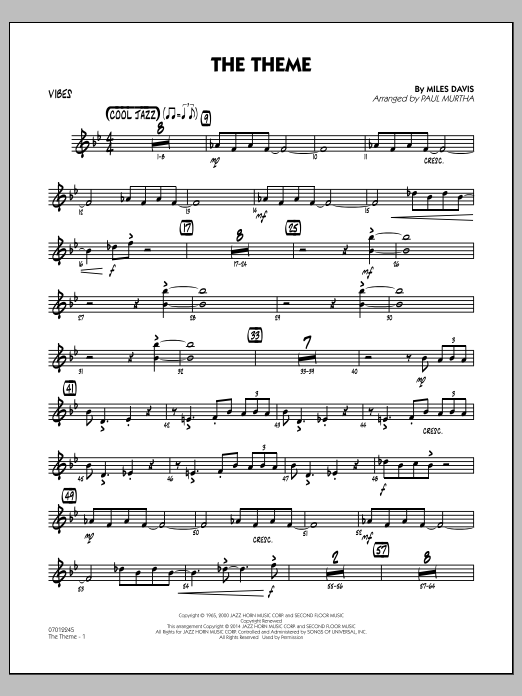 Paul Murtha The Theme - Vibes Sheet Music Notes & Chords for Jazz Ensemble - Download or Print PDF