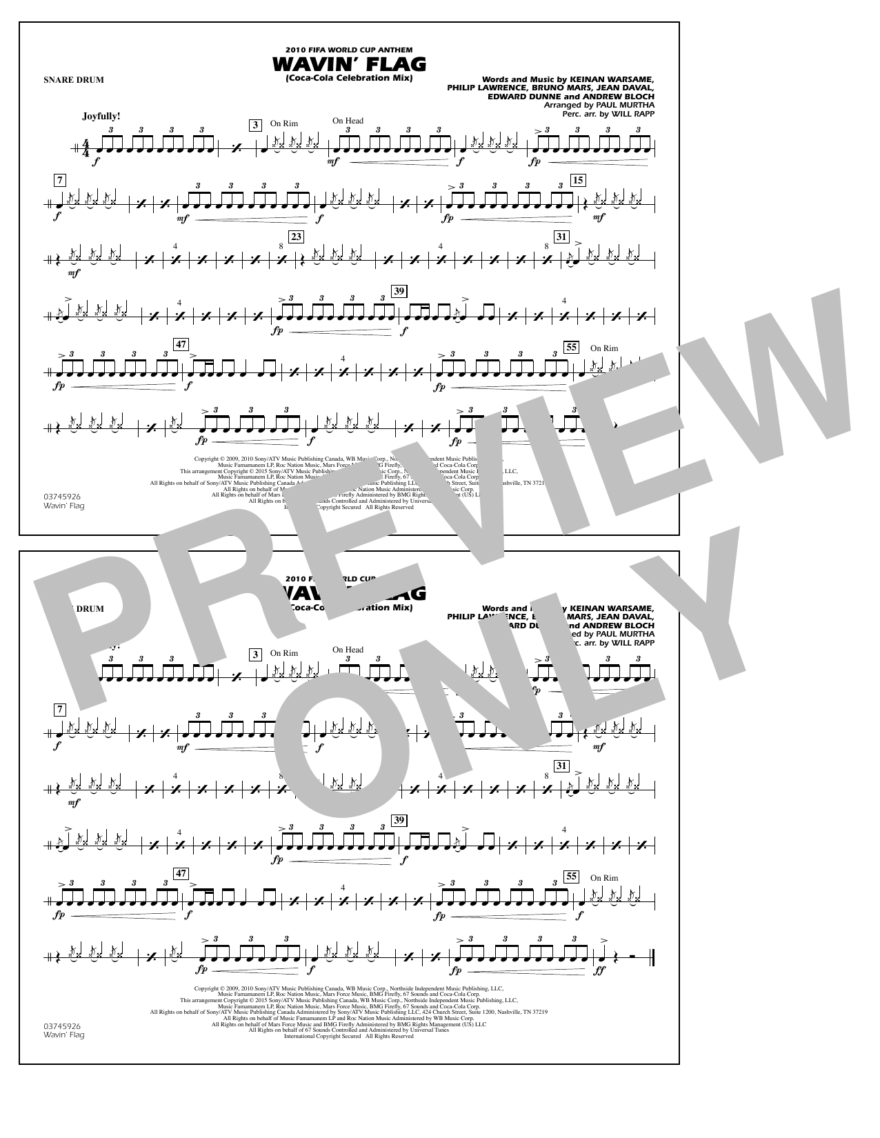 Paul Murtha Wavin' Flag - Snare Drum Sheet Music Notes & Chords for Marching Band - Download or Print PDF