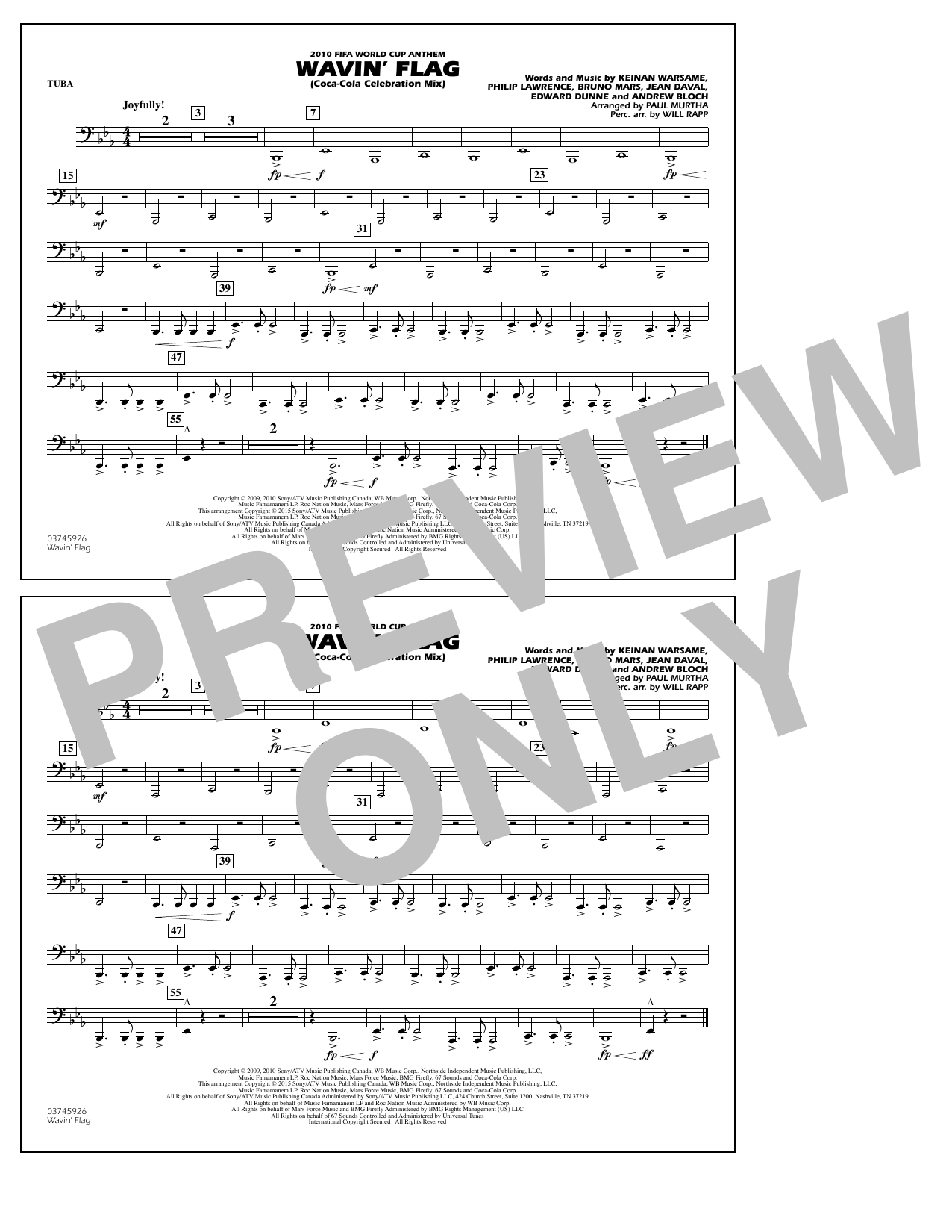 Paul Murtha Wavin' Flag - Tuba Sheet Music Notes & Chords for Marching Band - Download or Print PDF
