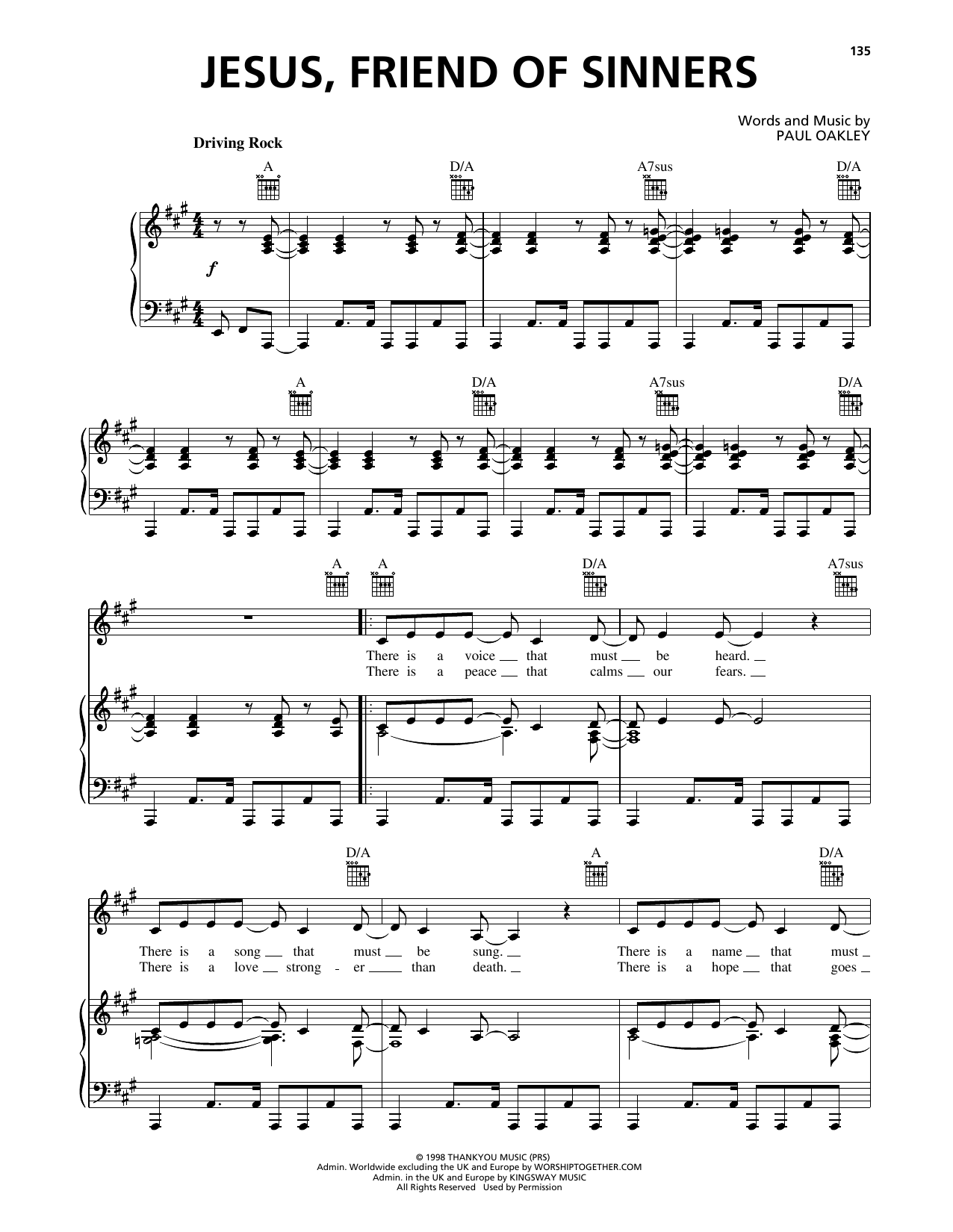 Paul Oakley Jesus, Friend Of Sinners Sheet Music Notes & Chords for Piano, Vocal & Guitar Chords (Right-Hand Melody) - Download or Print PDF