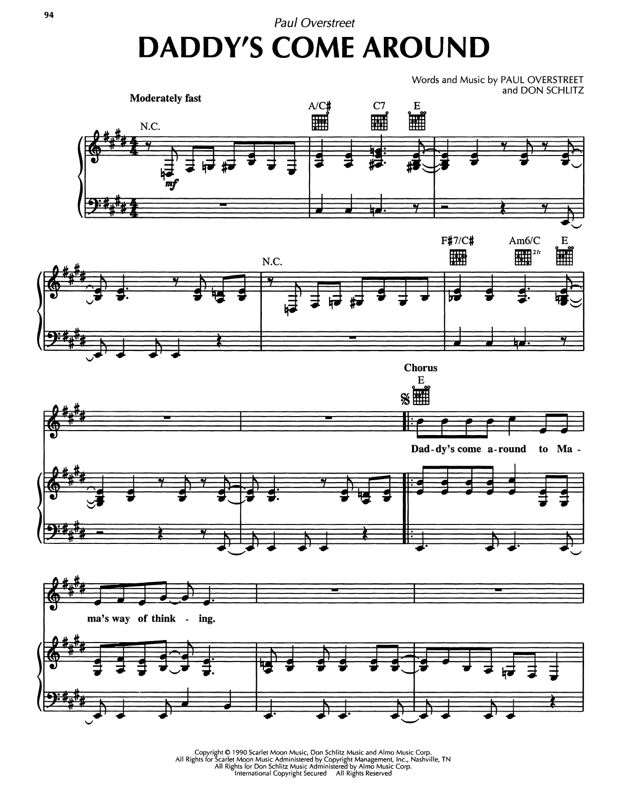 Paul Overstreet Daddy's Come Around Sheet Music Notes & Chords for Piano, Vocal & Guitar Chords (Right-Hand Melody) - Download or Print PDF Paul Overstreet Daddy's Come Around Sheet Music Notes & Chords for Piano, Vocal & Guitar Chords (Right-Hand Melody) - Download or Print PDF