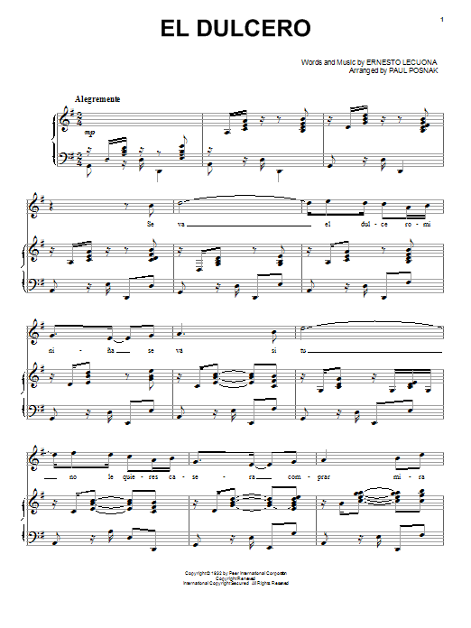 Paul Posnak El Dulcero Sheet Music Notes & Chords for Piano & Vocal - Download or Print PDF