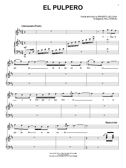 Paul Posnak El Pulpero Sheet Music Notes & Chords for Piano & Vocal - Download or Print PDF