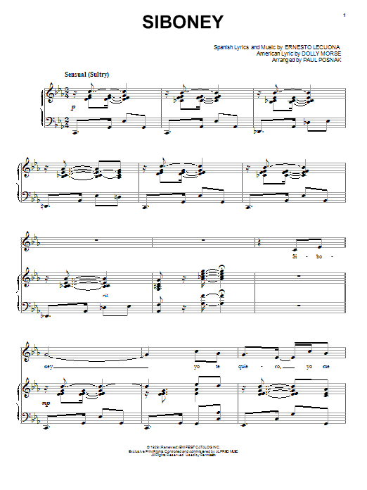 Paul Posnak Siboney Sheet Music Notes & Chords for Piano & Vocal - Download or Print PDF