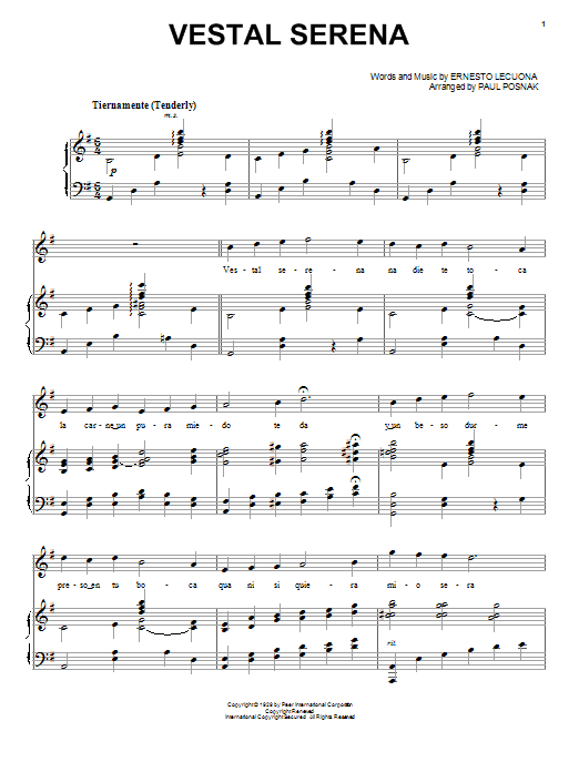 Paul Posnak Vestal Serena Sheet Music Notes & Chords for Piano & Vocal - Download or Print PDF