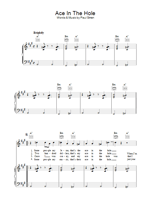 Paul Simon Ace In The Hole Sheet Music Notes & Chords for Piano, Vocal & Guitar (Right-Hand Melody) - Download or Print PDF