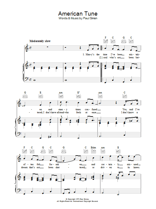 Paul Simon American Tune Sheet Music Notes & Chords for Real Book – Melody, Lyrics & Chords - Download or Print PDF