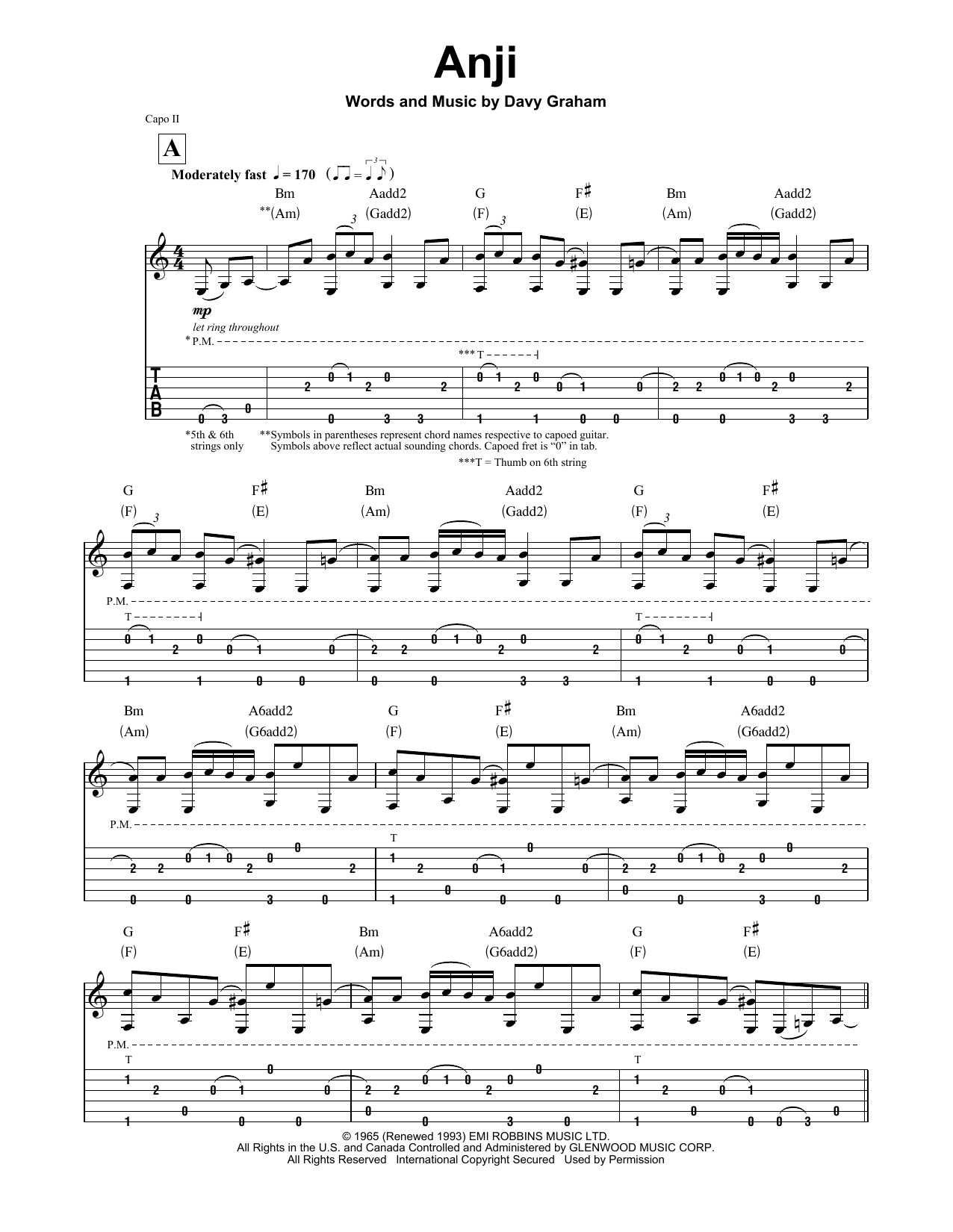 Paul Simon Anji Sheet Music Notes & Chords for Guitar Tab Play-Along - Download or Print PDF