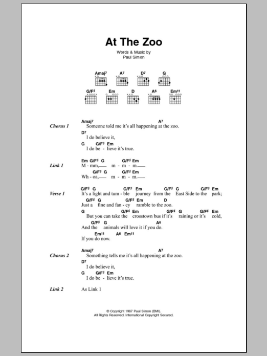 Simon & Garfunkel At The Zoo Sheet Music Notes & Chords for Lyrics & Chords - Download or Print PDF