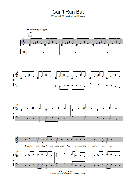 Paul Simon Can't Run But Sheet Music Notes & Chords for Piano, Vocal & Guitar - Download or Print PDF