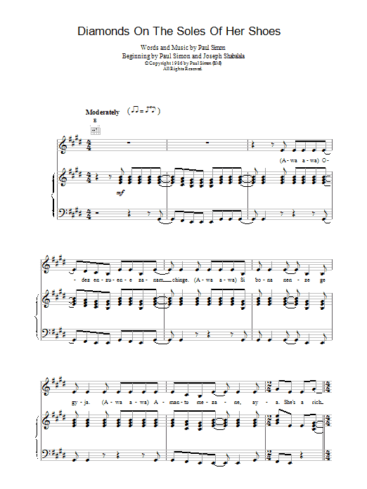 Paul Simon Diamonds On The Soles Of Her Shoes Sheet Music Notes & Chords for Keyboard - Download or Print PDF
