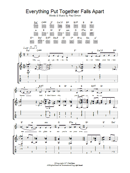 Paul Simon Everything Put Together Falls Apart Sheet Music Notes & Chords for Guitar Tab - Download or Print PDF