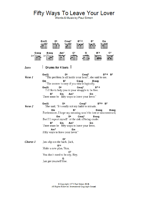 Paul Simon Fifty Ways To Leave Your Lover Sheet Music Notes & Chords for Ukulele - Download or Print PDF