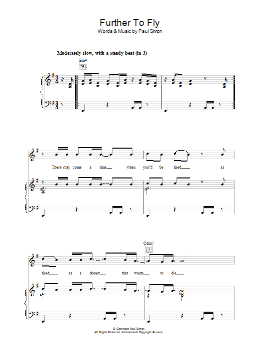 Paul Simon Further To Fly Sheet Music Notes & Chords for Piano, Vocal & Guitar (Right-Hand Melody) - Download or Print PDF