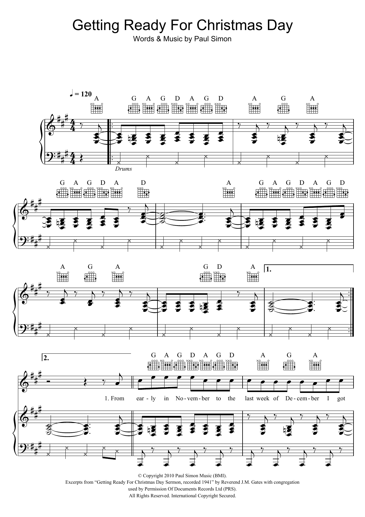Paul Simon Getting Ready For Christmas Day Sheet Music Notes & Chords for Piano, Vocal & Guitar - Download or Print PDF