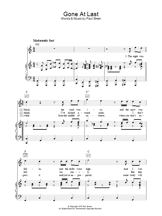 Paul Simon Gone At Last Sheet Music Notes & Chords for Piano, Vocal & Guitar (Right-Hand Melody) - Download or Print PDF