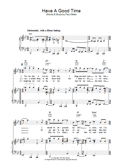 Paul Simon Have A Good Time Sheet Music Notes & Chords for Lyrics & Chords - Download or Print PDF