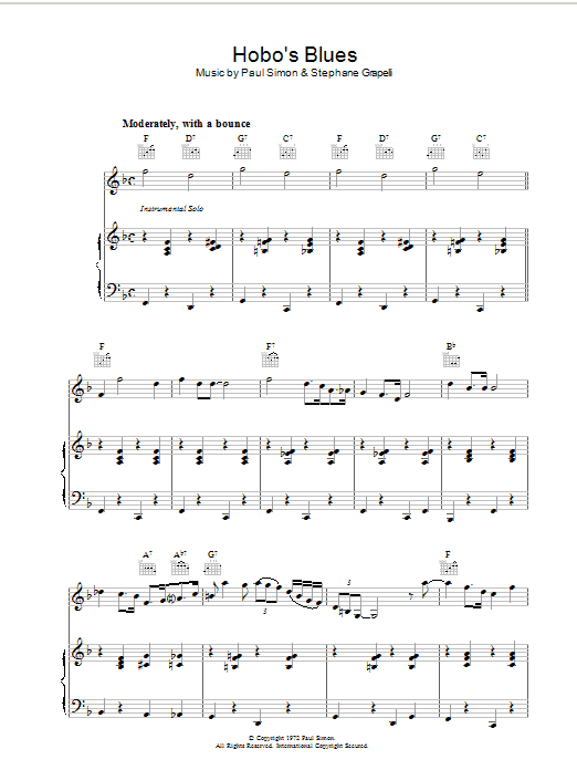 Paul Simon Hobo's Blues Sheet Music Notes & Chords for Piano, Vocal & Guitar - Download or Print PDF