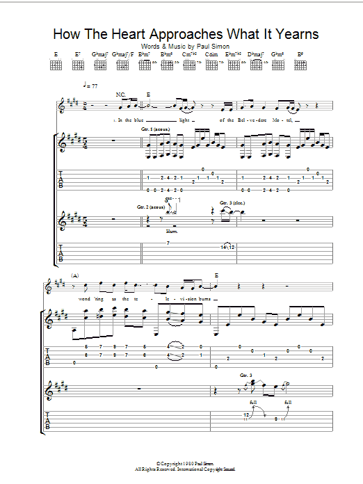 Paul Simon How The Heart Approaches What It Yearns Sheet Music Notes & Chords for Lyrics & Chords - Download or Print PDF