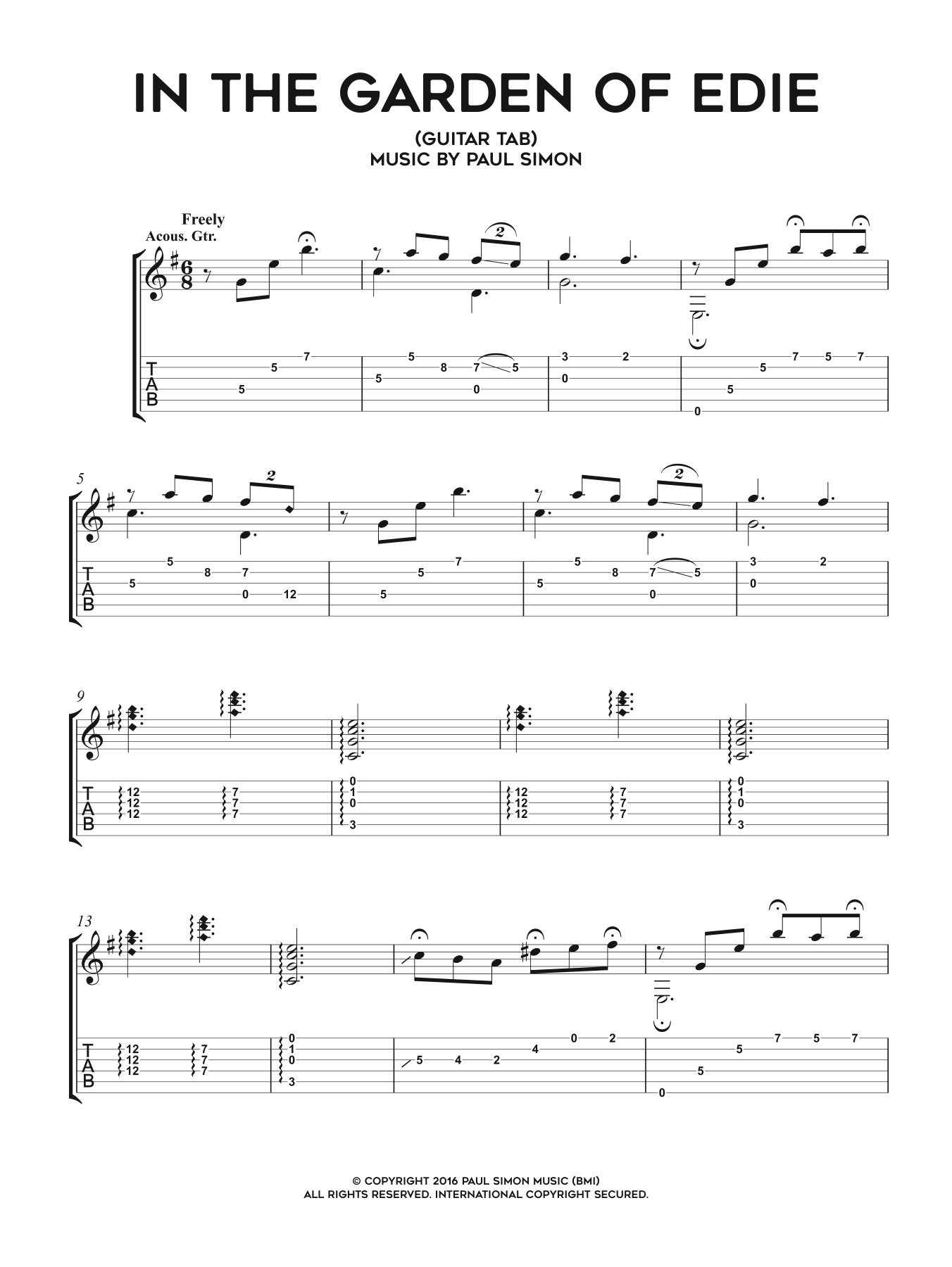 Paul Simon In The Garden Of Edie Sheet Music Notes & Chords for Guitar Tab - Download or Print PDF