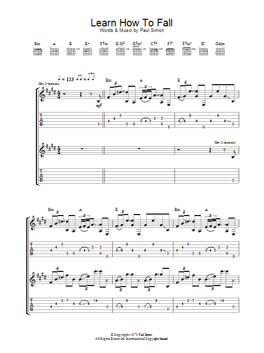 Paul Simon Learn How To Fall Sheet Music Notes & Chords for Lyrics & Chords - Download or Print PDF