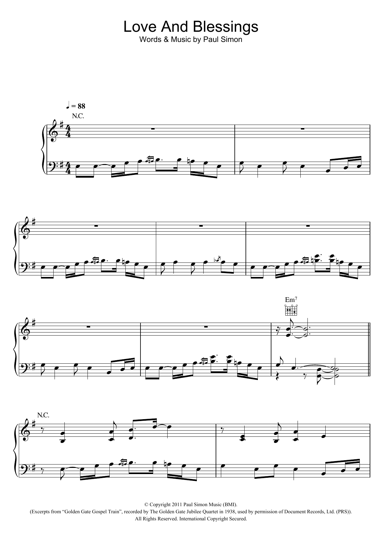 Paul Simon Love And Blessings Sheet Music Notes & Chords for Piano, Vocal & Guitar (Right-Hand Melody) - Download or Print PDF