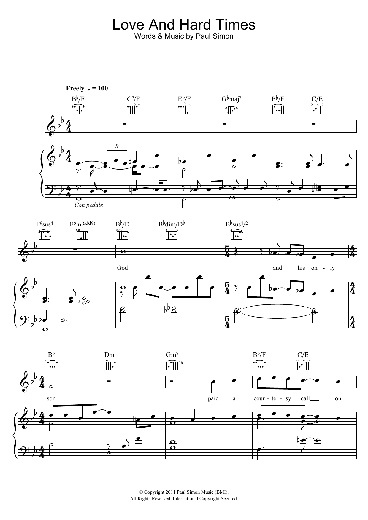 Paul Simon Love And Hard Times Sheet Music Notes & Chords for Piano, Vocal & Guitar (Right-Hand Melody) - Download or Print PDF