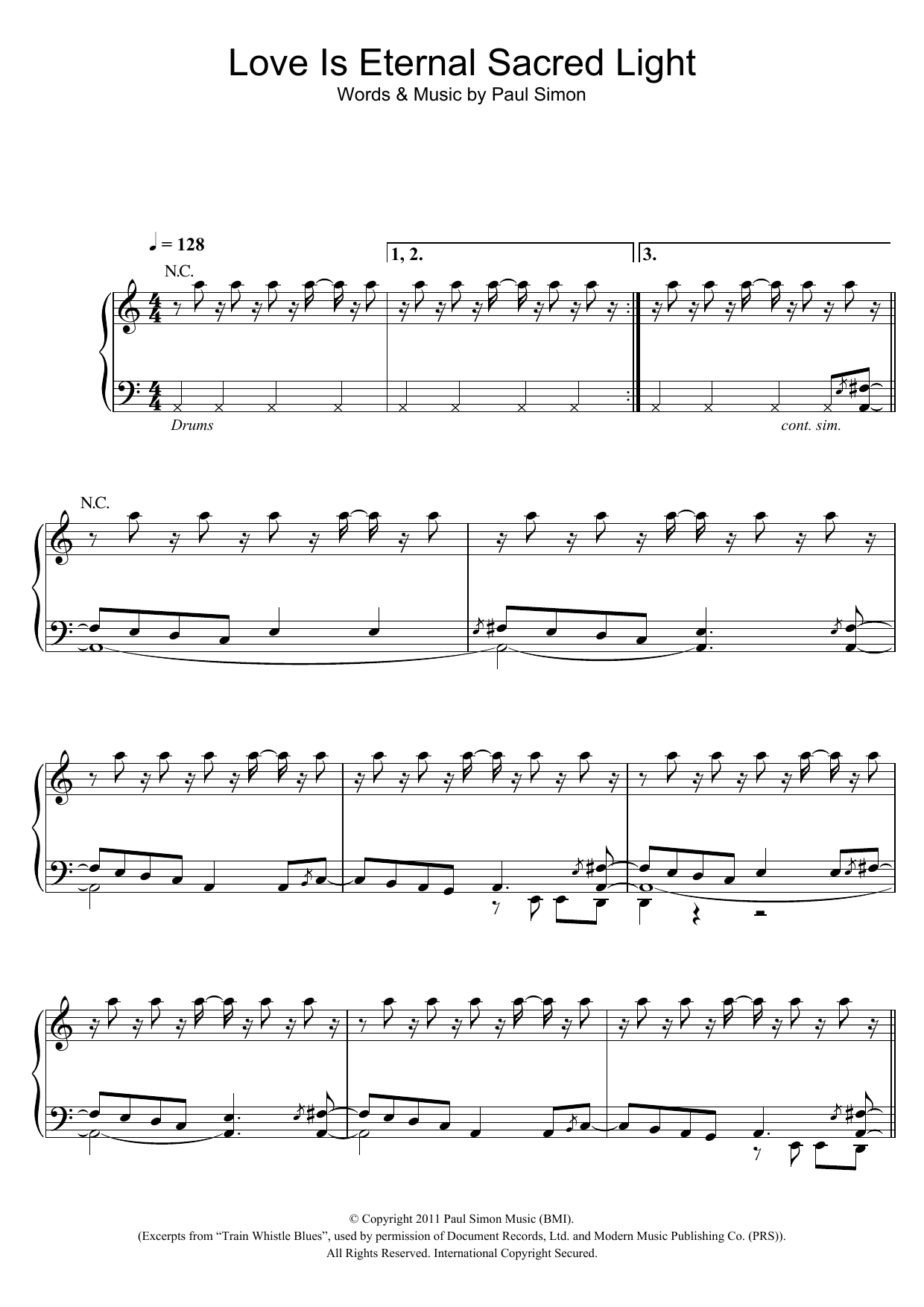 Paul Simon Love Is Eternal Sacred Light Sheet Music Notes & Chords for Piano, Vocal & Guitar (Right-Hand Melody) - Download or Print PDF