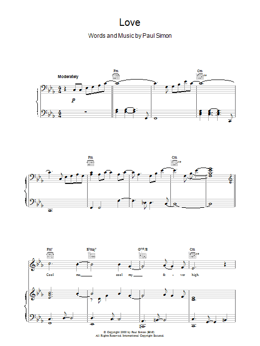 Paul Simon Love Sheet Music Notes & Chords for Lyrics & Chords - Download or Print PDF