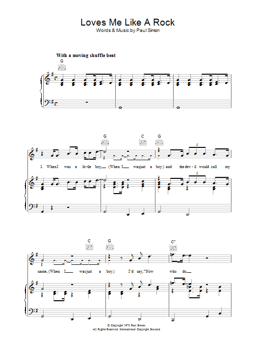 Paul Simon Loves Me Like A Rock Sheet Music Notes & Chords for Piano Chords/Lyrics - Download or Print PDF