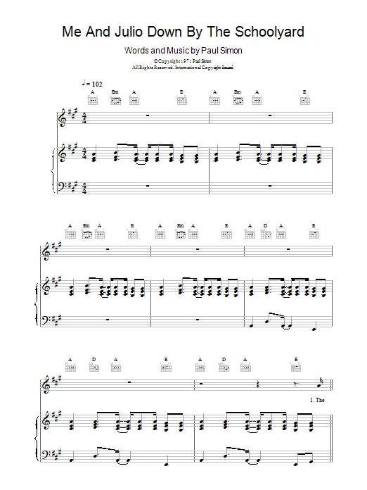 Paul Simon Me and Julio Down By The Schoolyard Sheet Music Notes & Chords for Easy Guitar - Download or Print PDF