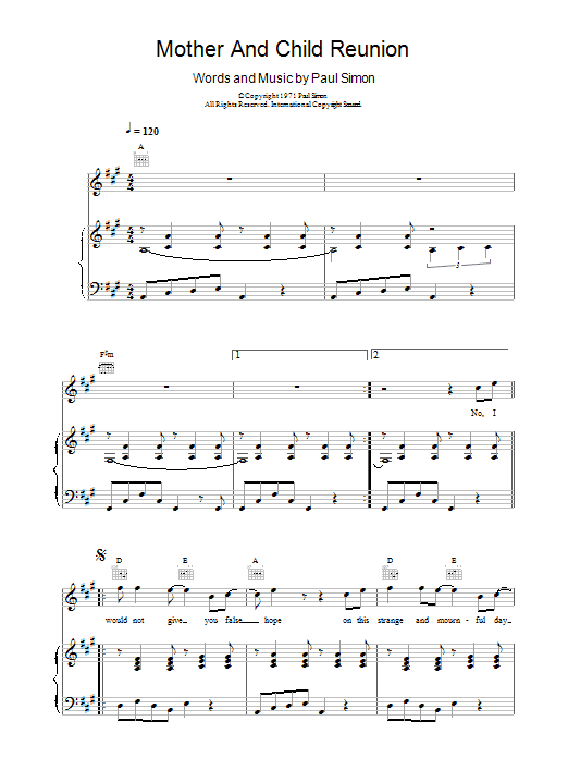 Paul Simon Mother And Child Reunion Sheet Music Notes & Chords for Flute - Download or Print PDF