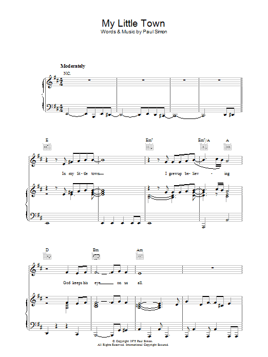 Simon & Garfunkel My Little Town Sheet Music Notes & Chords for Lyrics & Chords - Download or Print PDF