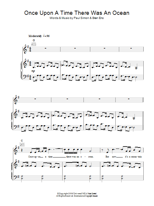 Paul Simon Once Upon A Time There Was An Ocean Sheet Music Notes & Chords for Piano, Vocal & Guitar - Download or Print PDF