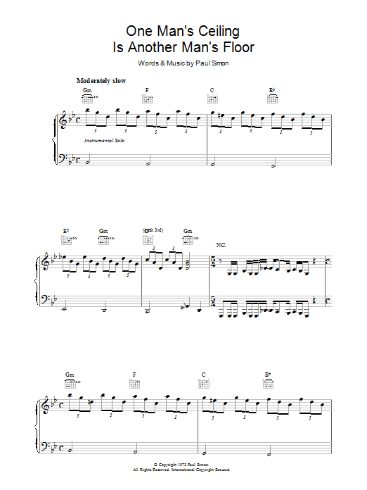 Paul Simon One Man's Ceiling Is Another Man's Floor Sheet Music Notes & Chords for Piano, Vocal & Guitar (Right-Hand Melody) - Download or Print PDF