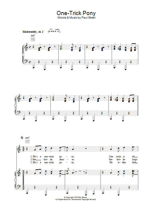 Paul Simon One-Trick Pony Sheet Music Notes & Chords for Piano, Vocal & Guitar (Right-Hand Melody) - Download or Print PDF