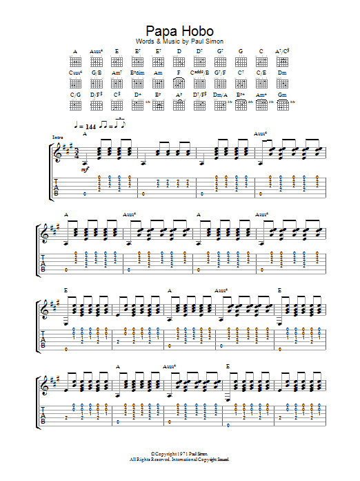 Paul Simon Papa Hobo Sheet Music Notes & Chords for Guitar Tab - Download or Print PDF