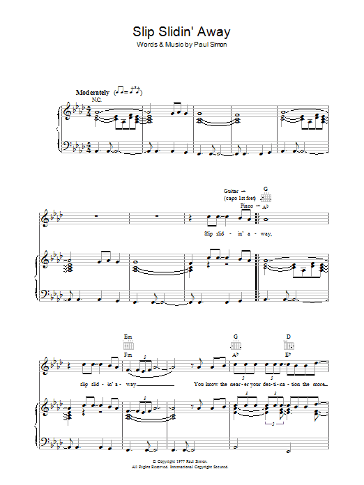 Paul Simon Slip Slidin' Away Sheet Music Notes & Chords for Easy Piano - Download or Print PDF