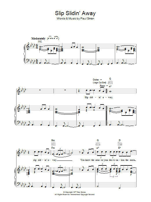 Paul Simon Slip Slidin' Away Sheet Music Notes & Chords for Lyrics & Chords - Download or Print PDF