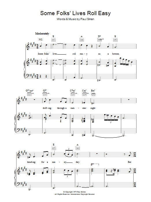 Paul Simon Some Folks' Lives Roll Easy Sheet Music Notes & Chords for Piano, Vocal & Guitar (Right-Hand Melody) - Download or Print PDF