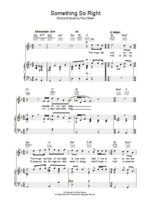 Paul Simon Something So Right Sheet Music Notes & Chords for Piano, Vocal & Guitar (Right-Hand Melody) - Download or Print PDF