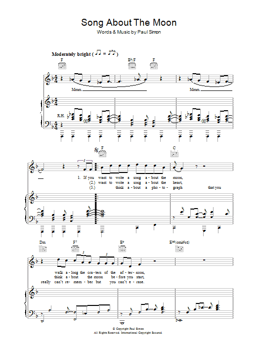 Paul Simon Song About The Moon Sheet Music Notes & Chords for Piano, Vocal & Guitar - Download or Print PDF