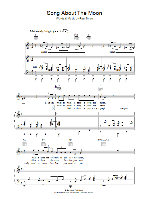 Paul Simon Song About The Moon Sheet Music Notes & Chords for Lyrics & Chords - Download or Print PDF