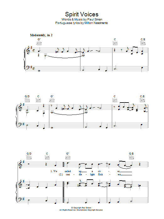 Paul Simon Spirit Voices Sheet Music Notes & Chords for Piano, Vocal & Guitar (Right-Hand Melody) - Download or Print PDF