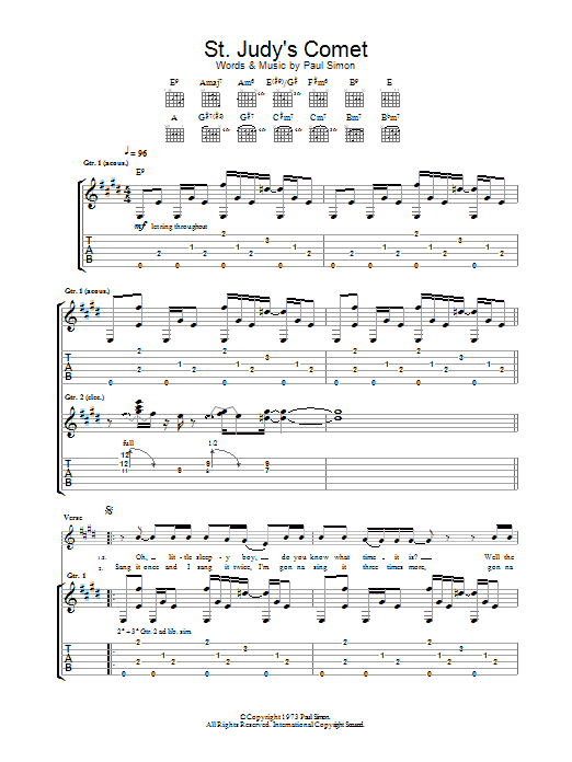 Paul Simon St. Judy's Comet Sheet Music Notes & Chords for Piano, Vocal & Guitar (Right-Hand Melody) - Download or Print PDF