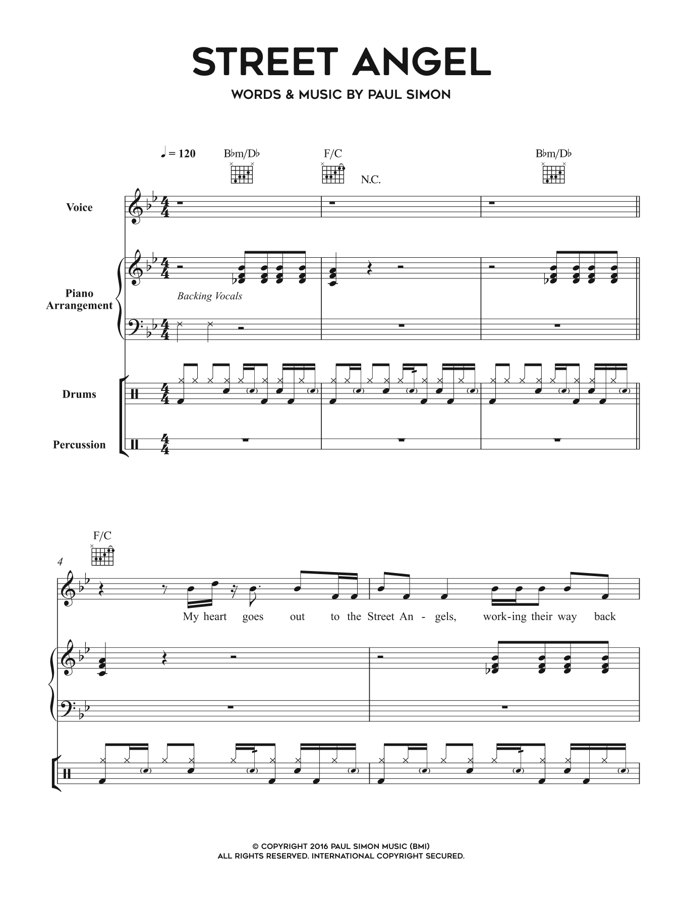 Paul Simon Street Angel Sheet Music Notes & Chords for Piano, Vocal & Guitar - Download or Print PDF