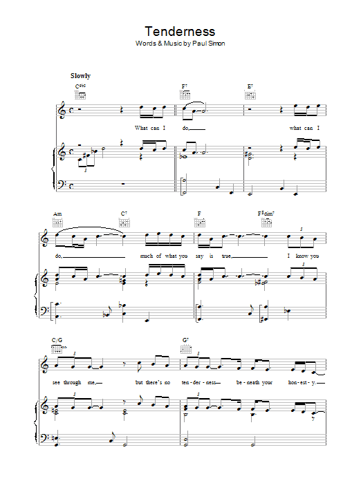 Paul Simon Tenderness Sheet Music Notes & Chords for Piano, Vocal & Guitar (Right-Hand Melody) - Download or Print PDF